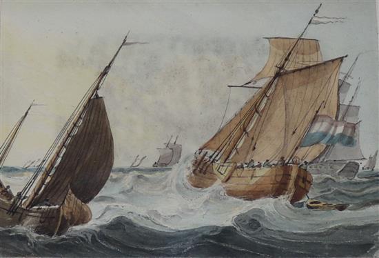 Samuel Owen (1768-1857), A Dutch fishing fleet 3 x 4.25in.